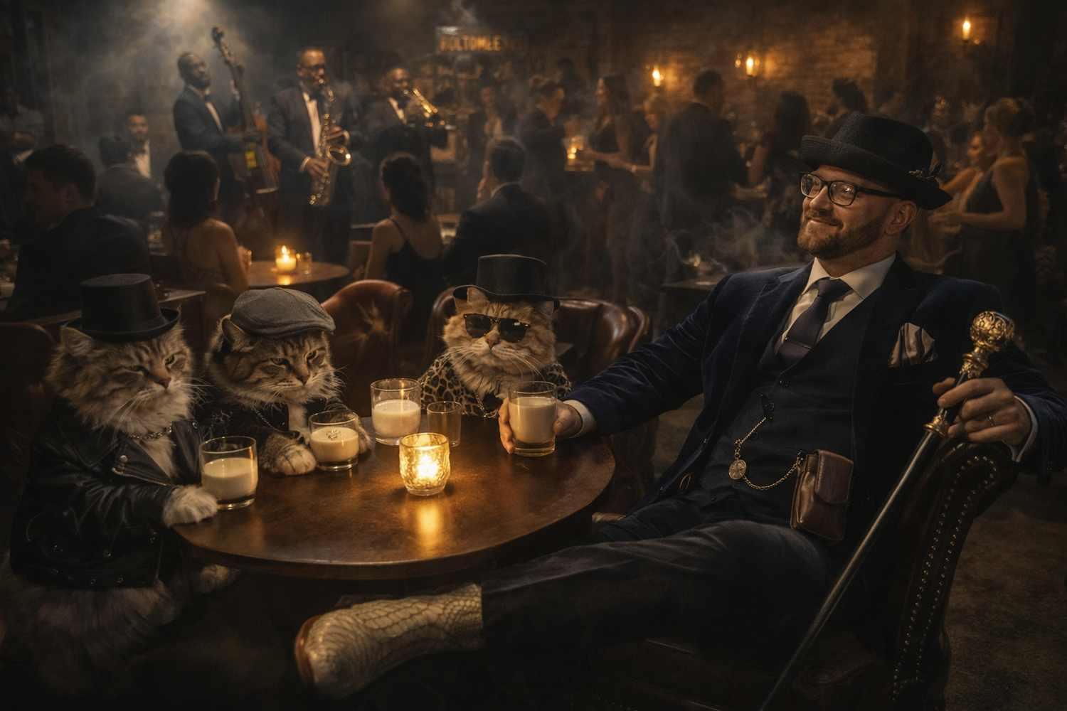 Yes, the cats drink milk out of whiskey glasses. No further questions.