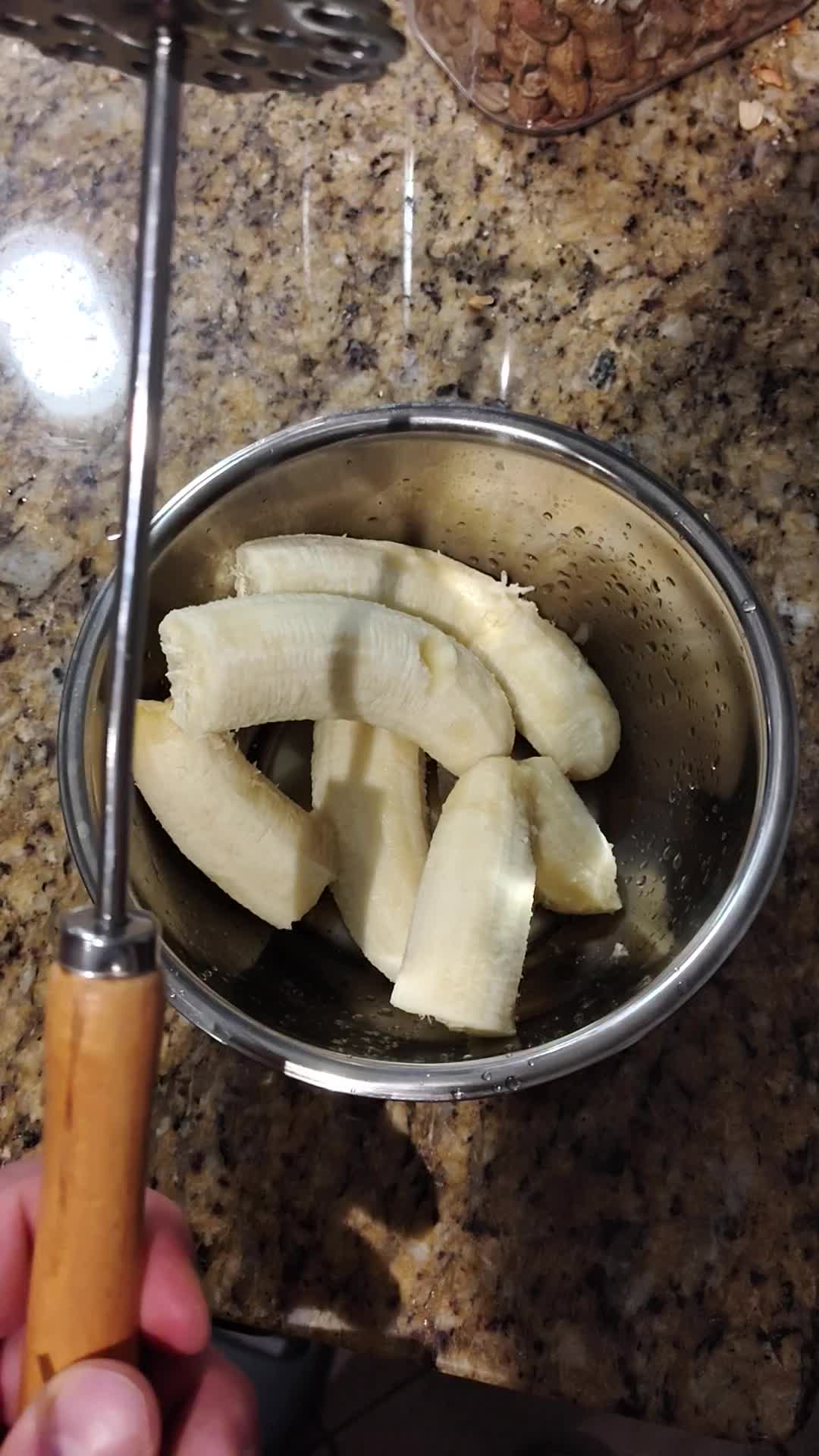 mashing bananas